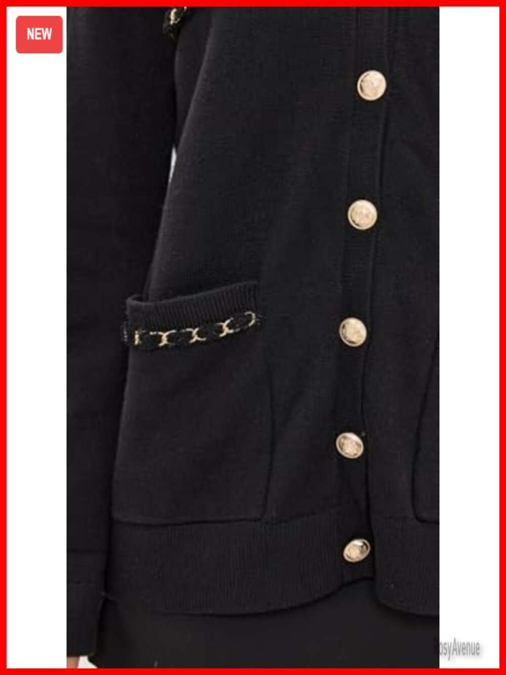 Oversized V-Neck Button Cardigan Ribbed Knit Patch Pockets - Picture 5 of 5
